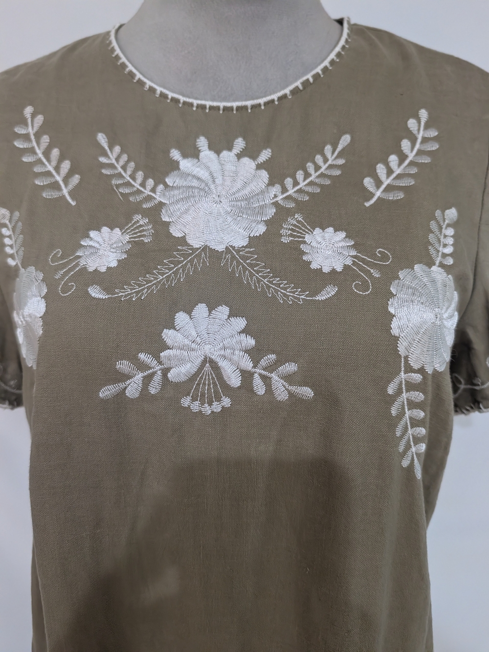 Zara Woman Small Olive Green Floral Embroidered Shift Dress Boho - Picture 3 of 8